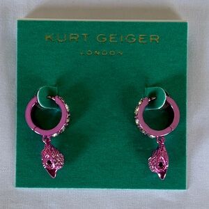 Kurt Geiger Pave Crystal Pink Huggie Hoop Earrings NWT